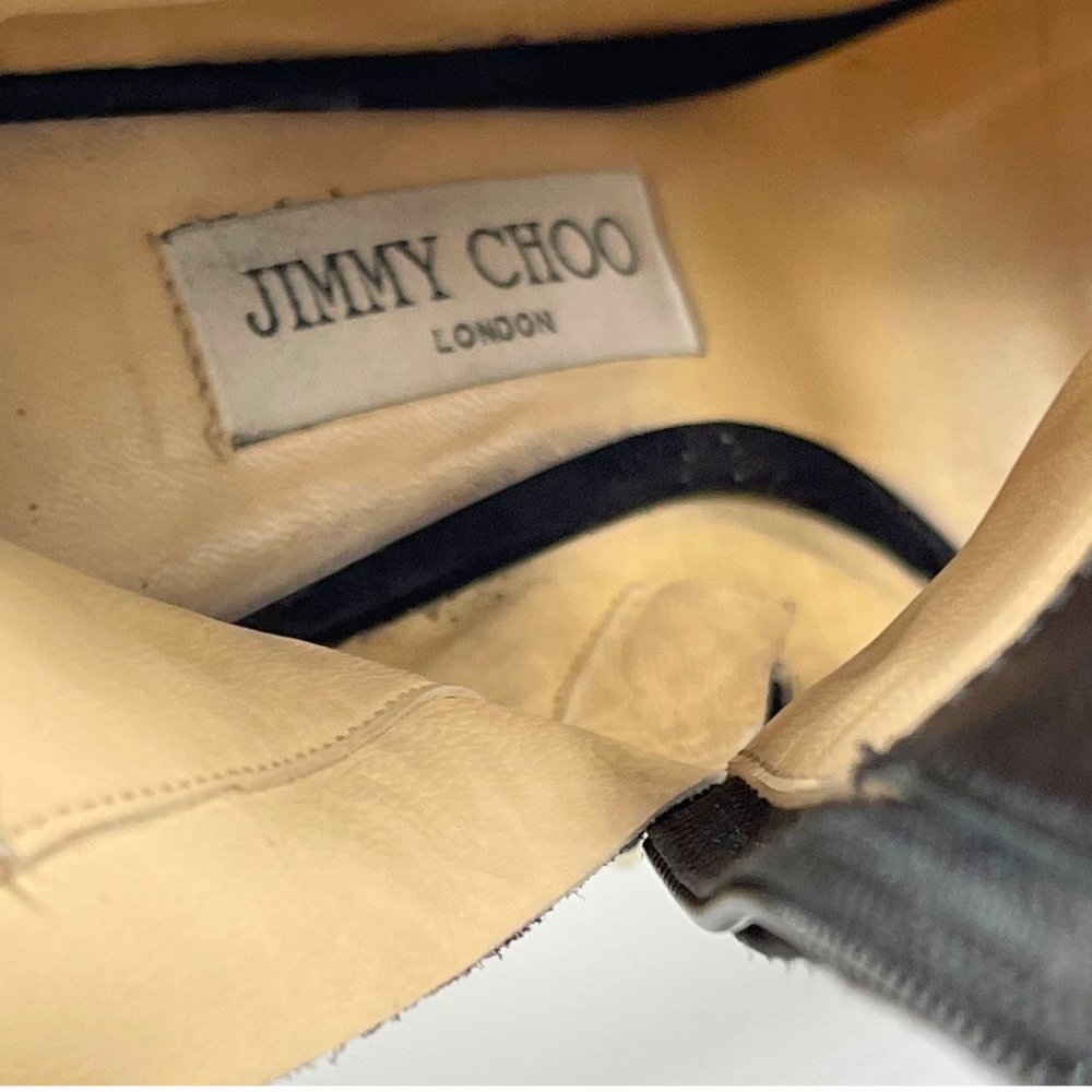 JIMMY CHOO LORETTA BLACK SUEDE ANKLE BOOT, CUT-OUT FRONT & GOLD-TONED BUTTONS - Picture 10 of 15